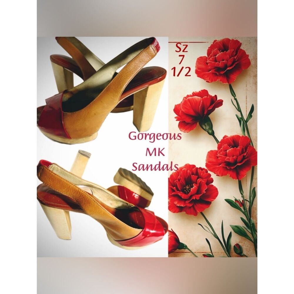 EUC STUNNA MK PEEPTOE SLINGBACK TRICOLOR SZ 7 1/2M 4.5”Heel 1”Platform Wood Heel